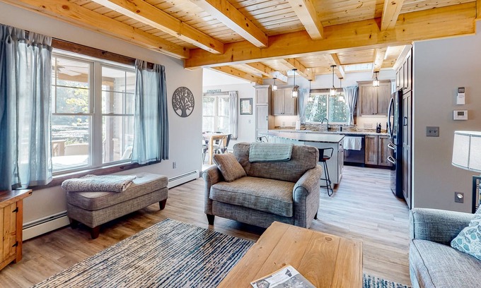 Sebago House | Secluded, lake-view home with dock, canoe, kayaks, and washer/dryer