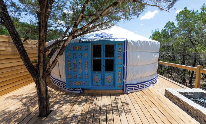 Dripping Springs Cabin | Secluded, Romantic Yurt w/Hot Tub at The Yurtopian - "Lizzie"