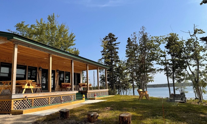 Steuben Cabin | Shoreline solitude, newly built, nestled between evergreens and Pigeon Hill Bay
