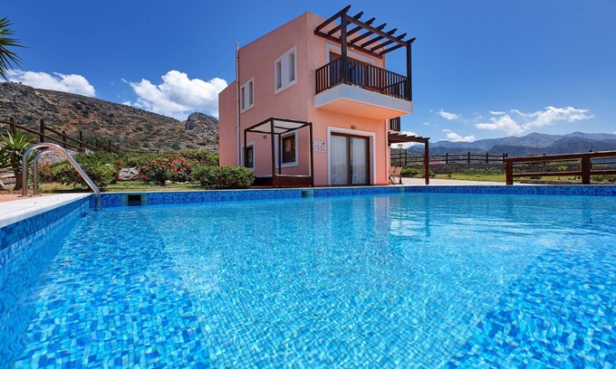 Milatos Beach Villa | Spacious 3-Bedroom Pool Villa with sea and mountain views 47km from Heraklion(G)