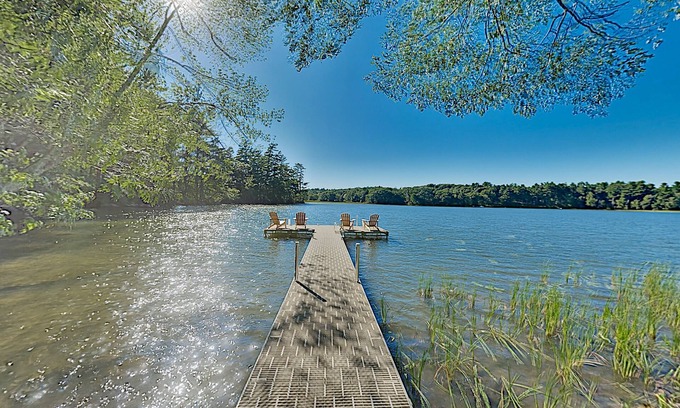 Newcastle House | Spacious lakefront home on lush 5-acre lot with sunny deck & private dock