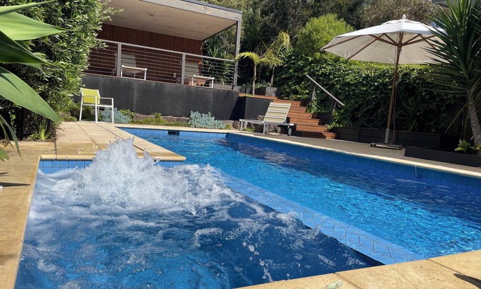 Sorrento House | Spacious resort home in peaceful setting with cabana, pool & spa 650m from beach