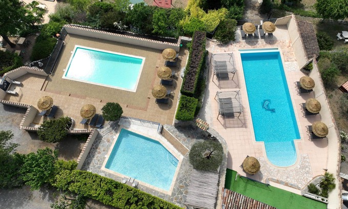Joyeuse Other | Stone cottage, fireplace, swimming pools, playground, enclosed park with trees