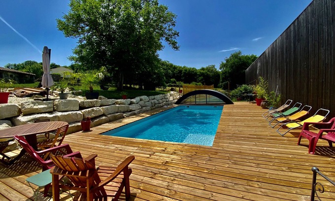 Louzac-Saint-Andre Apartment | Studio Apartment 'La Salamandre Enchantée' with Shared Pool, Private Terrace and Wi-Fi