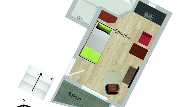 Schierstein Apartment | Studio-Private Bathroom-Balcony-Chambre