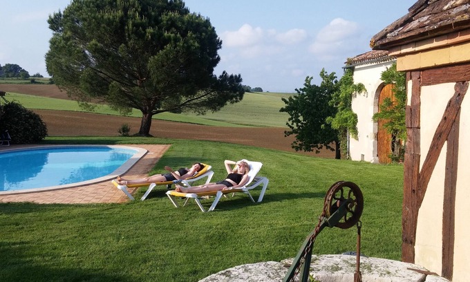 Saint-Avit Cottage | Stunning ancient stone cottage with private pool, set in panoramic lake location