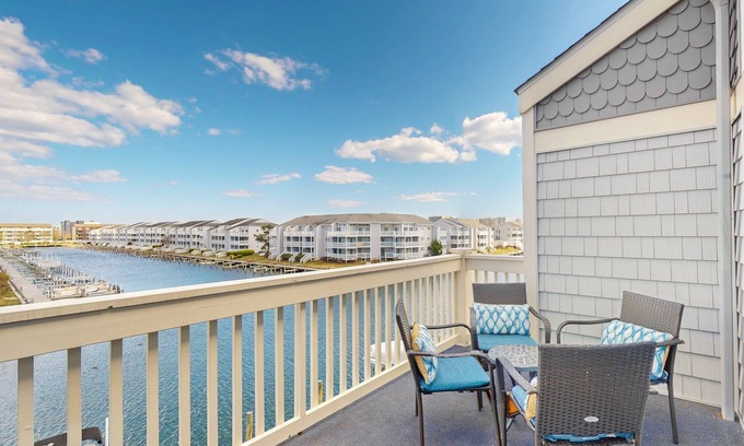 North Ocean City Condo | Sunny Waterfront Condo w/Canal Views, Balcony, Central AC, Shared Pool & Tennis