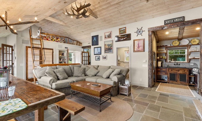 Winter Harbor Cottage | The Boathouse feet from the ocean, modern farmhouse décor with spectacular views