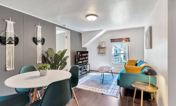 Berkley Apartment | This property offers a colorful and funky modern vibe with updated furniture and decorations