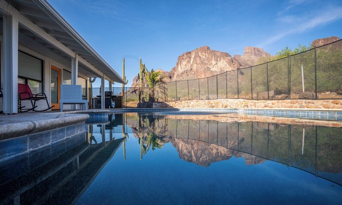 Apache Junction House | tnDesert Oasis, Stunning MTN View w/Sparkling Pool & Hot Tub