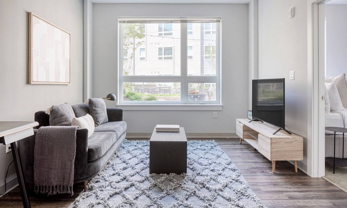 St. Elizabeth's Apartment | Trendy Brighton 1BR w/W/D, Gym, near T, Shops + Dining, by Blueground