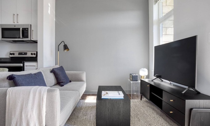 St. Elizabeth's Apartment | Trendy Brighton 1BR w/W/D, Gym, near T, Shops + Dining, by Blueground
