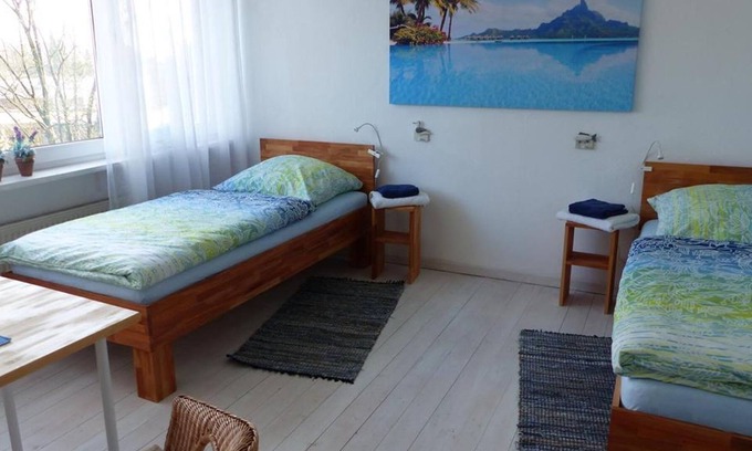 Kiel Apartment | Twin room No. 1, shared shower/shared toilet - guest room view of the countryside