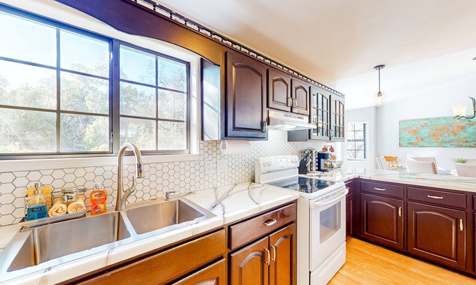 Timberland Acres House | Two-story home with large deck, private bbq grill, and scenic views