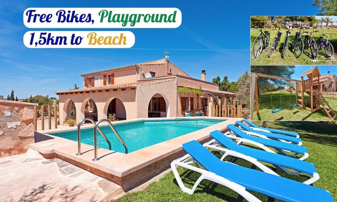 Campos House | Villa 1.5 km from Es Trenc beach. Swimming pool. Bicycles. Playground.