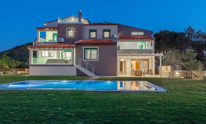 Agia Pelagia Villa | Villa Ourania with private pool and panoramic view, Sleeps 24+