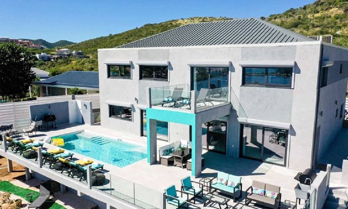 Oyster Pond Villa | Villa Vijoux, Modern 8 br villa for large groups or family & Spectacular views!