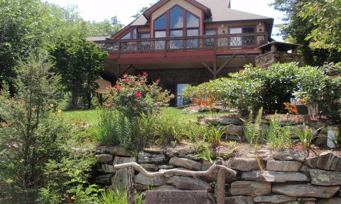 Lake Toxaway House | Waterfall View! Large Deck, Hot Tub, Outdoor Fire Pit!
