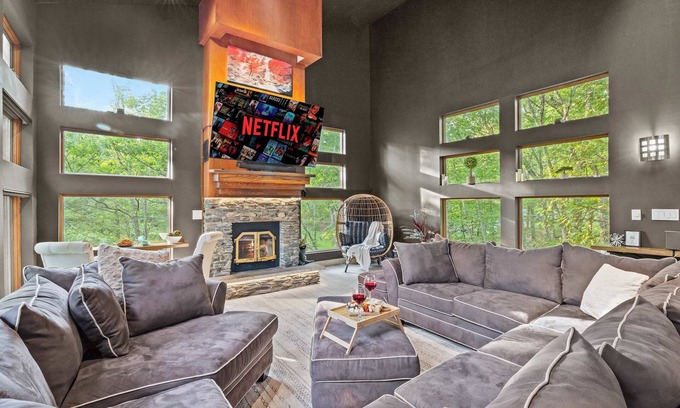 Bushkill House | Waterfall Views! Hot Tub, Game Room, Dog Friendly