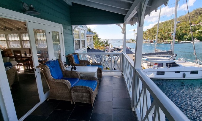 Marigot Bay Apartment | Waterfront apartment with large balcony, stunning views of bay and use of pools