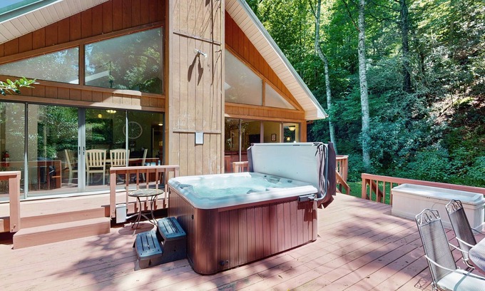 Morganton Cabin | Waterfront Mountain Cabin w/New Hot Tub, Large Deck, Firepit, Gas Grill & WiFi