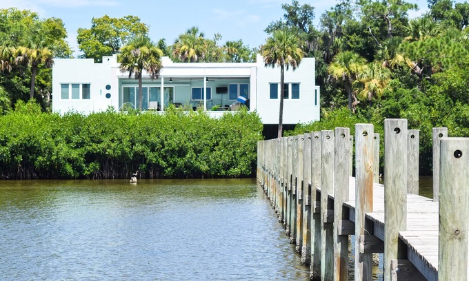 Merritt Island House | Waterfront Sunset View Home W/Pool. King bed