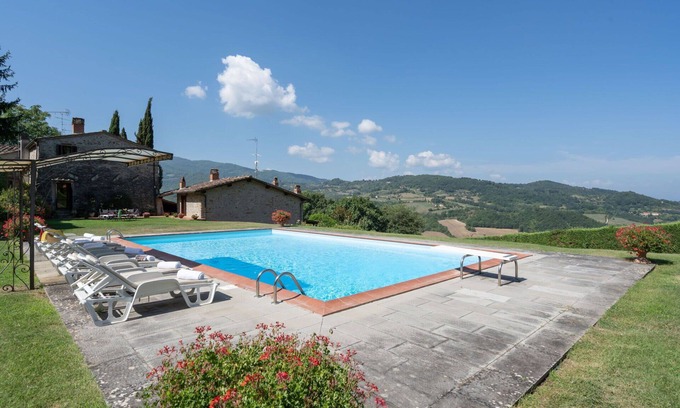 Dicomano Villa | Wonderful private villa with private pool, A/C, WIFI, hot tub, TV, patio, panoramic view and par.