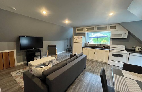 Juan de Fuca Electoral Area Cottage | Modern ocean view suite with large private deck, located on a small hobby farm.