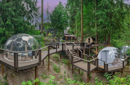 Silver Lake RV Rental | Mirror Dome · Reflective Luxury Glamping w/Hot Tub & Sauna in Forest Retreat