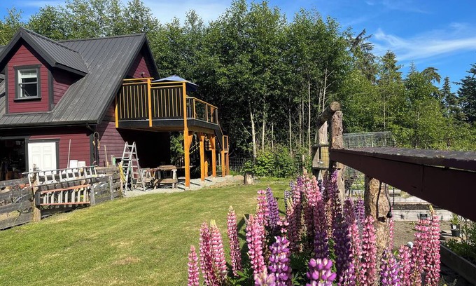 Juan de Fuca Electoral Area Cottage | Modern ocean view suite with large private deck, located on a small hobby farm.