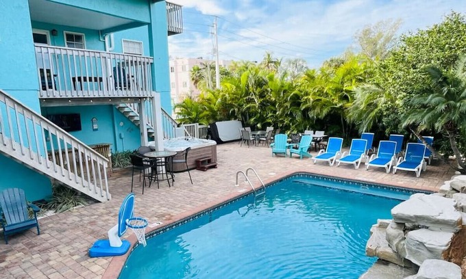 Holmes Beach House | Large Rental! Spa, Pool, Tiki Bar, Ocean Views.