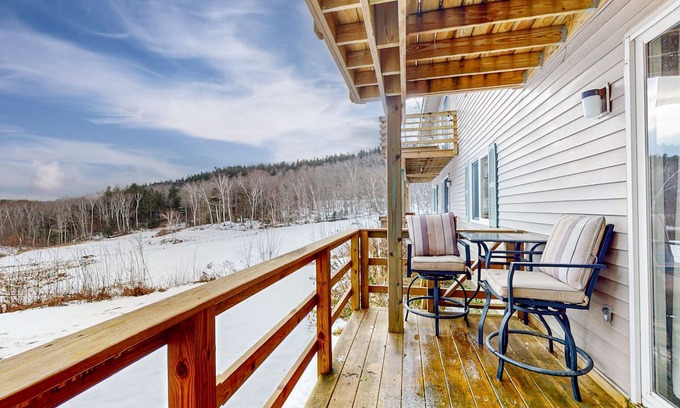 Greenville Junction Condo | First-floor condo near lake/skiing/hiking with beach access, lake view & patio