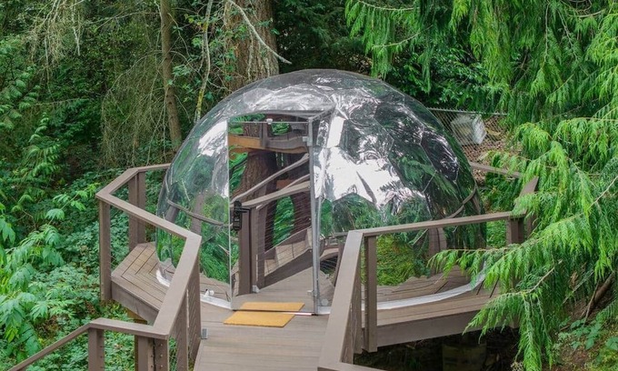 Silver Lake RV Rental | Mirror Dome · Reflective Luxury Glamping w/Hot Tub & Sauna in Forest Retreat