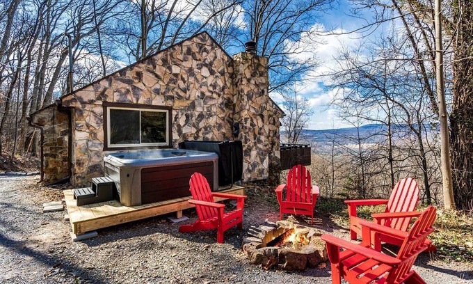 Ridgeway House | Stone Cabin with Amazing Views, Hot Tub, Fire Pit and Game Room Perfect for Your Gerrardstown, WV Getaway